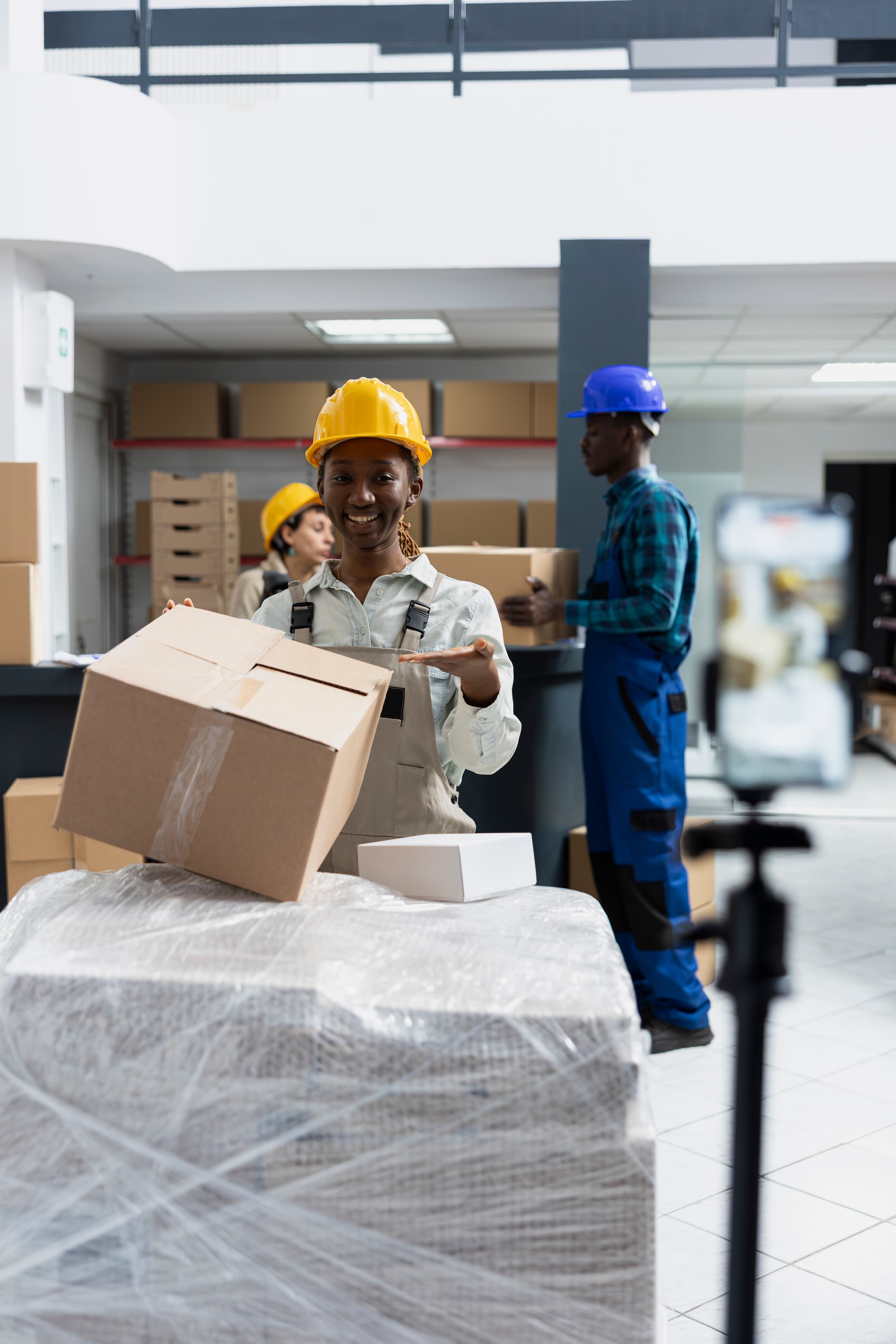 Courier partner coordinating a package delivery