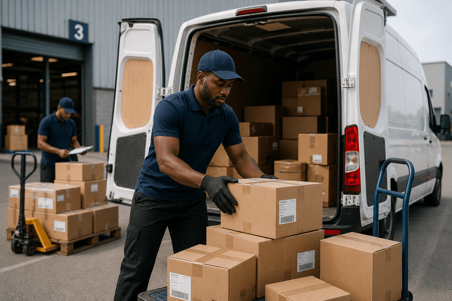 Courier partner carrying a shipment for delivery